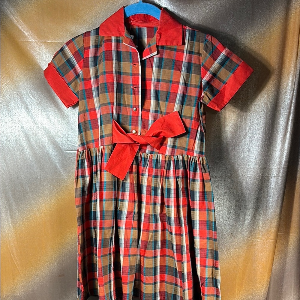 Vintage 50’s Children’s 5t(?) Plaid Dress with Red plaid D1 see pic